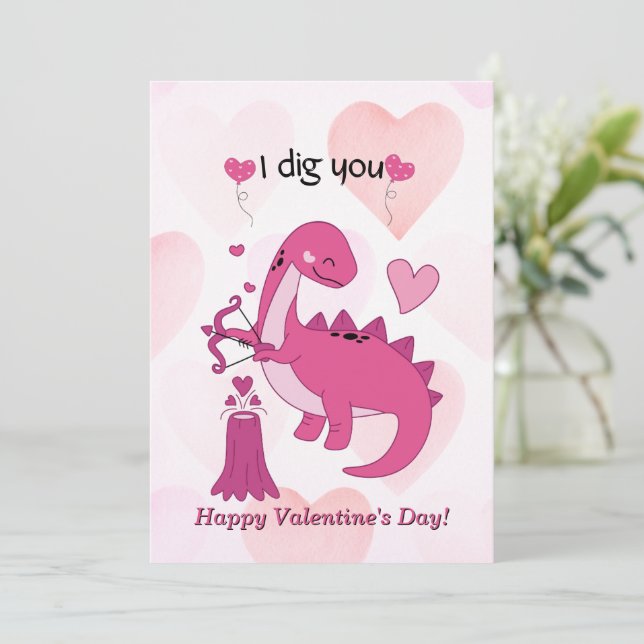 Carte de jour pour les enfants Dinosaur Valentines (Debout devant)