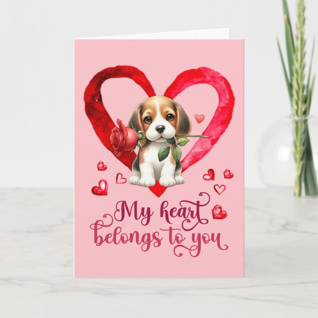 Carte de jour Valentines beagle Watercolor (Devant)