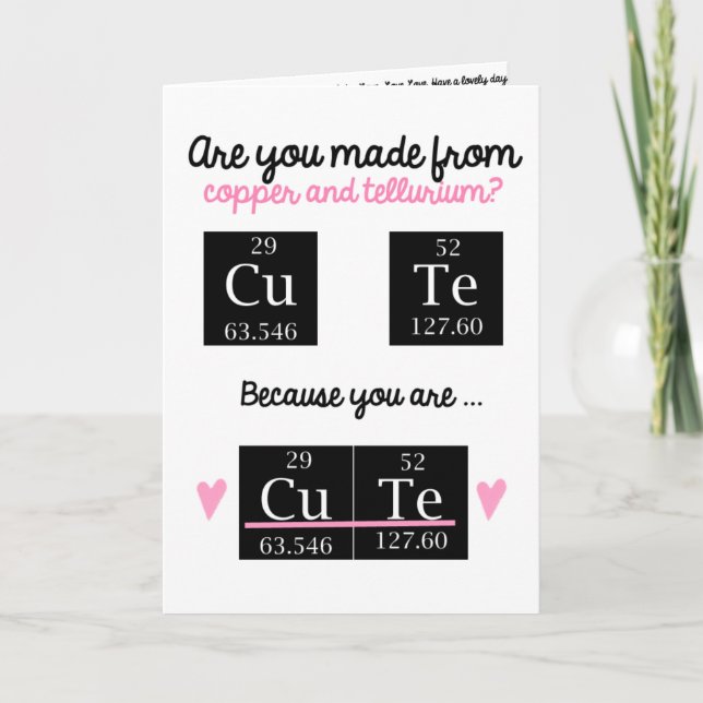 Carte de jour Valentines de chimie amusante (Devant)