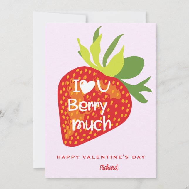 Carte de jour Valentines Pink Red Strawberry I Lov (Devant)
