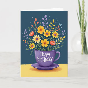 Carte de joyeux anniversaire à tasse à thé