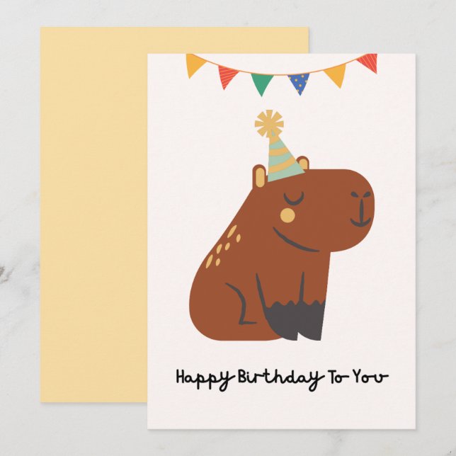 Carte de joyeux anniversaire au capybara mignon  (Devant / Derrière)