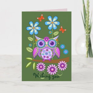 Carte de joyeux anniversaire de hibou de flower