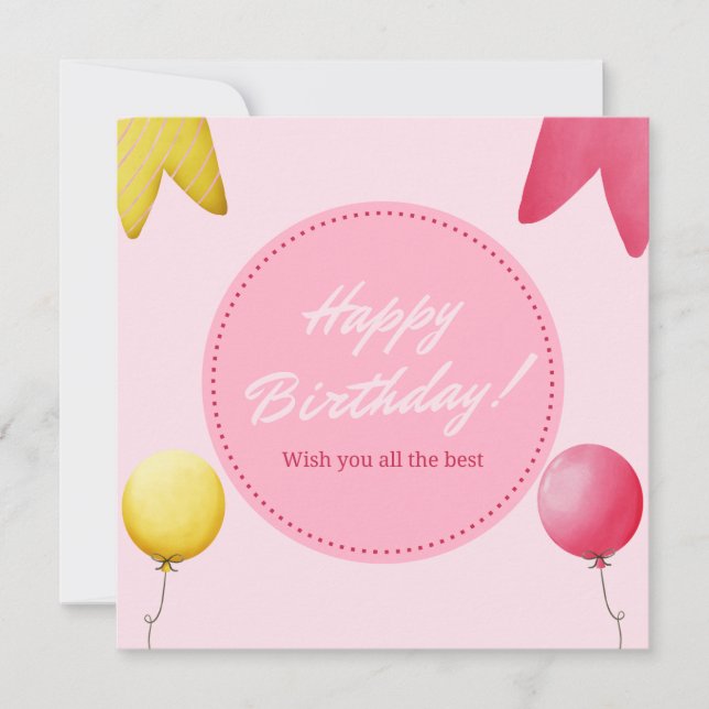 Carte de Joyeux Anniversaire Illustrée Rose et Jau (Devant)