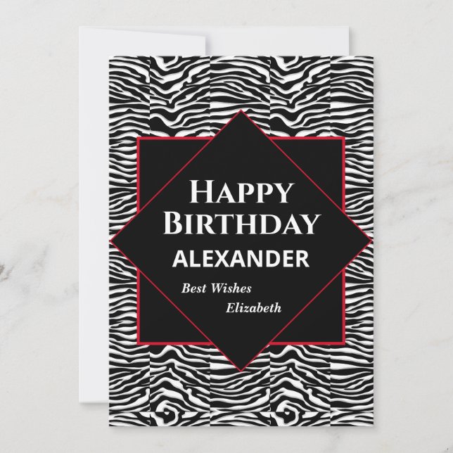 Carte de Joyeux Anniversaire Personnalisée Noir Bl (Devant)