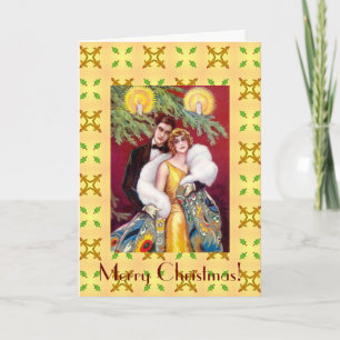 Carte de Joyeux Noël de couples d'art déco