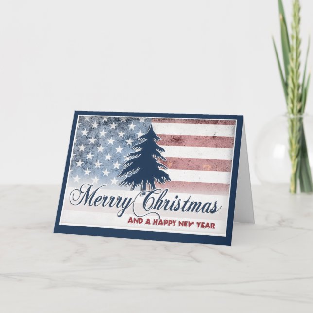 Carte de Joyeux Noël de drapeau américain (Devant)