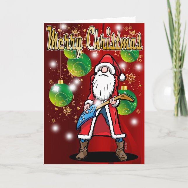 Carte de Joyeux Noël de Père Noël de guitare de (Devant)