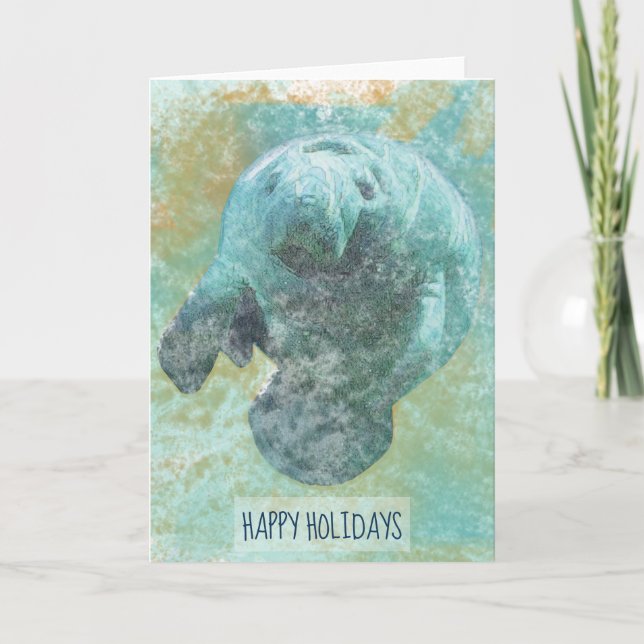Carte de Joyeux Vacances Manatee Peint (Devant)