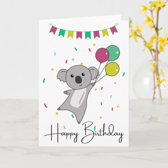 Carte de koalas pour souhaiter un joyeux anniversa (Fleur jaune)