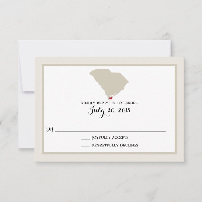 Carte de la Caroline du Sud avec coeur | Mariage R (Devant)
