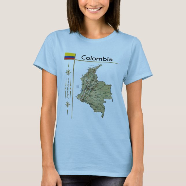 Carte de la Colombie + Drapeau + Titre T-shirt (Devant)