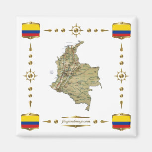 Carte de la Colombie + Magnet des drapeaux