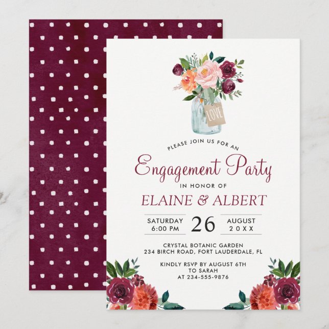 Carte de la fête de l'engagement Mason Floral de B (Devant / Derrière)