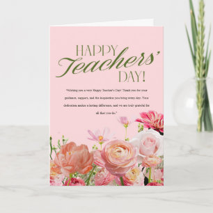 Carte de la fête des enseignants à fleurs roses