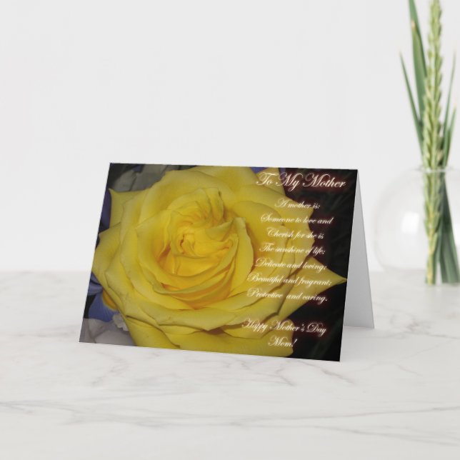 Carte de la fête des mères à la rose jaune (Devant)