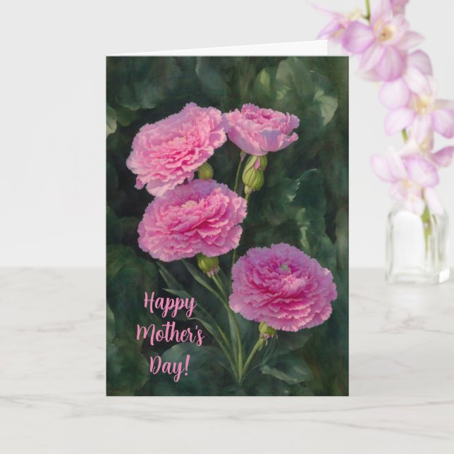 Carte de la fête des mères avec des oeillets roses (Orchidée)