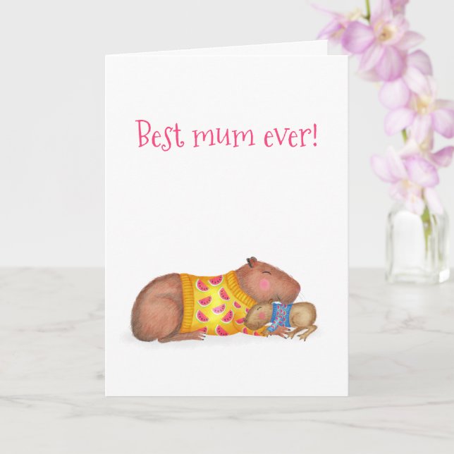 Carte de la Fête des Mères de mignonne capybara "m (Orchidée)