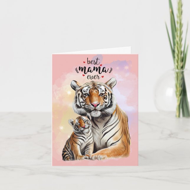 Carte de la fête des mères de tigres et de bébés (Devant)