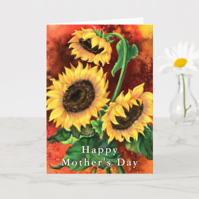 Carte de la fête des mères des trois tournesols (Petite plante)