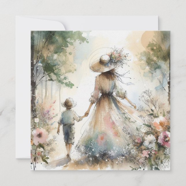 Carte de la fête des mères "Jardin de fleurs" Femm (Devant)