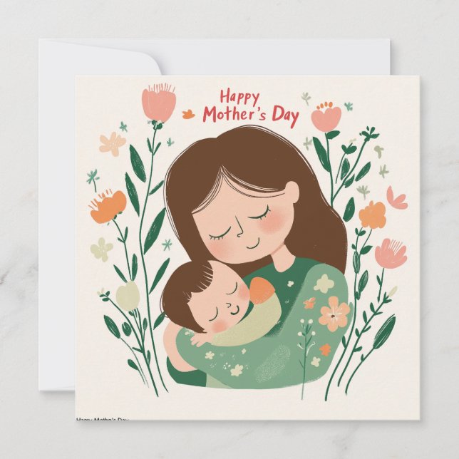 Carte de la fête des mères : Maman et bébé s'enlac (Devant)