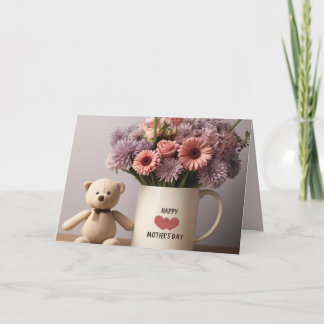 Carte de la fête des mères Ourson en peluche, fleu