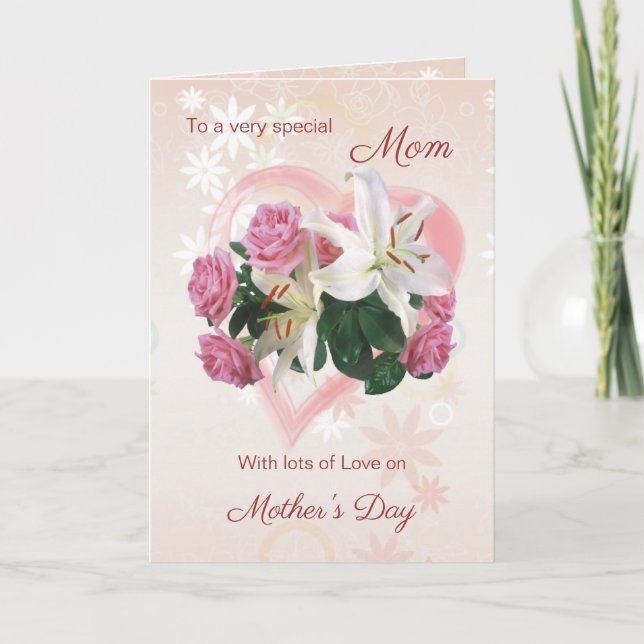 Carte de la Fête des Mères pour Maman avec Rose, L (Devant)