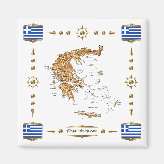 Carte de la Grèce + Magnet des drapeaux (Devant)