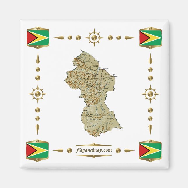 Carte de la Guyane + Aimant drapeau (Devant)