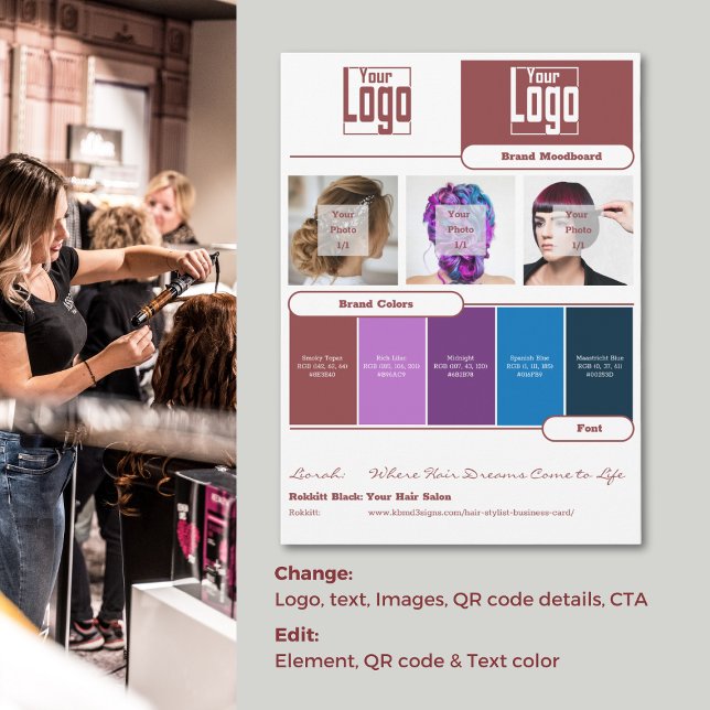 Carte de la marque Hair Stylist Moodboard - Identi (Hair Stylist Brand Moodboard Card - Brand Identity)