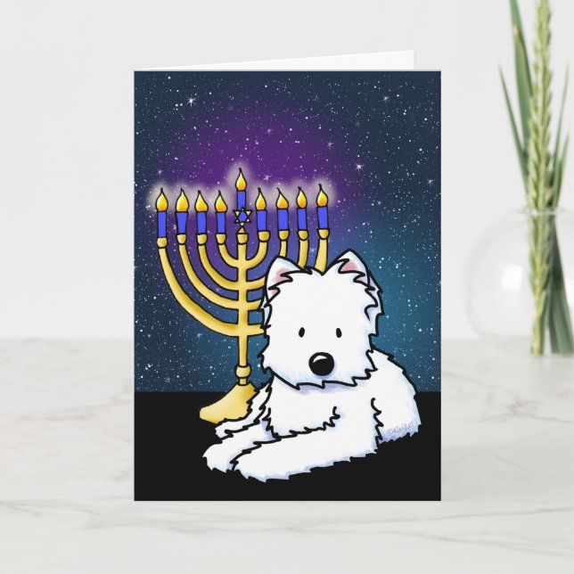 Carte de la menorah de Hanukkah Westie KiniArt (Devant)