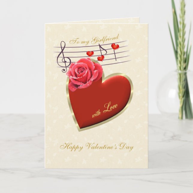 Carte de la petite amie Valentine - Musique, coeur (Devant)