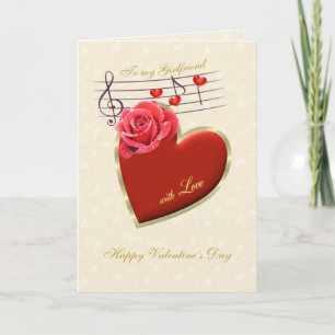 Carte de la petite amie Valentine - Musique, coeur