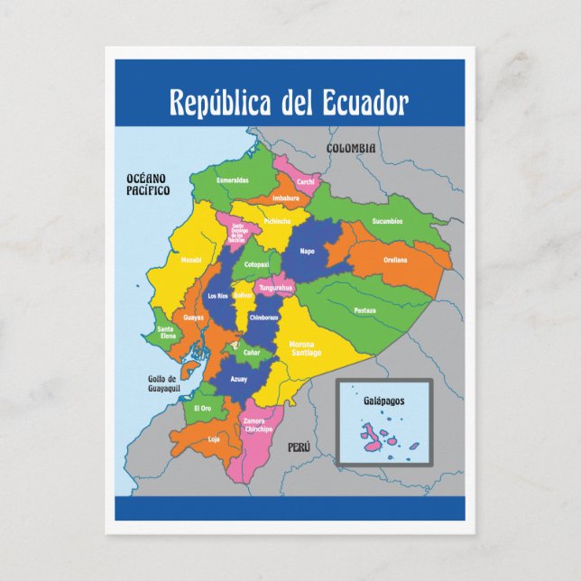 Carte de la République d'Équateur Amérique du Sud (Devant)