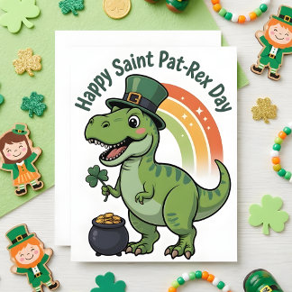Carte de la Saint-Patrick Pat Rex Dino