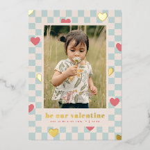 Carte de la Saint-Valentin à carreaux bleus et ros