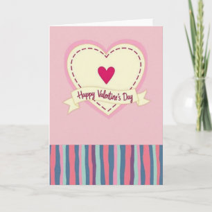 Carte de la Saint-Valentin à cœur cousu rayé