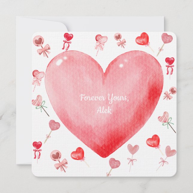Carte de la Saint-Valentin au cœur aquarelle douce (Devant)