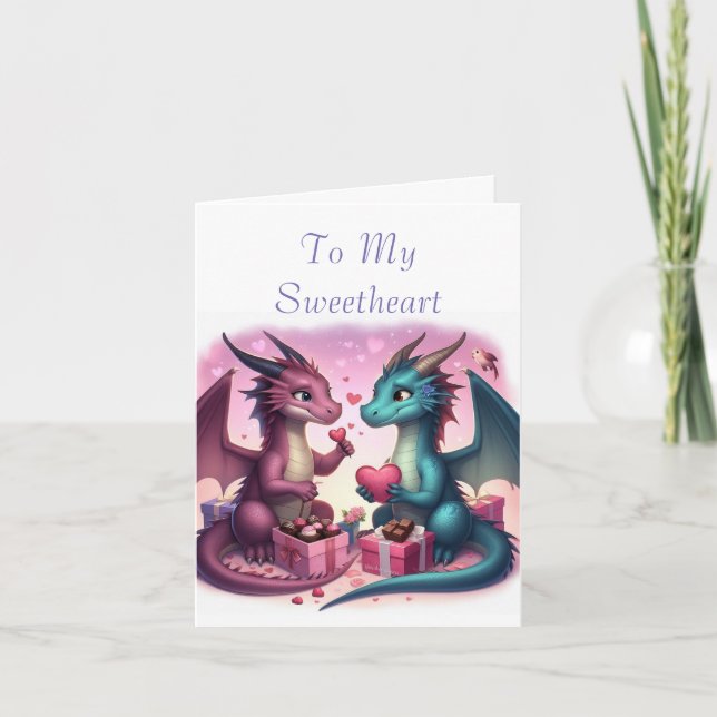 Carte de la Saint-Valentin avec des dragons mignon (Devant)