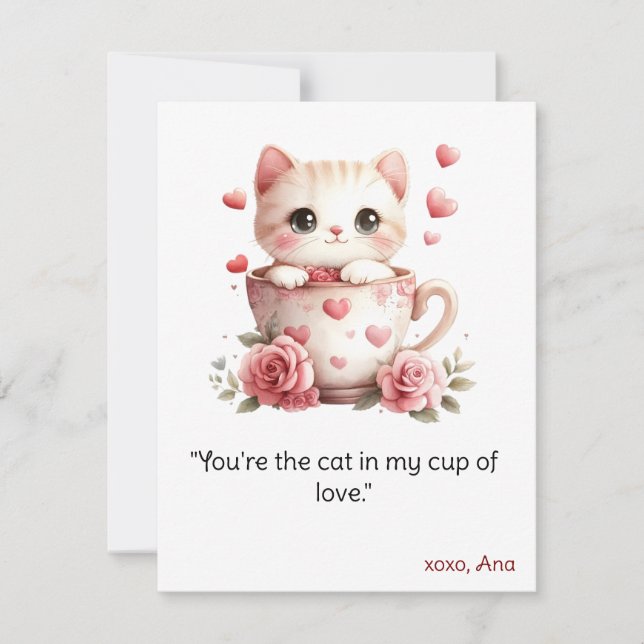 Carte de la Saint-Valentin, chats dans des tasses, (Devant)
