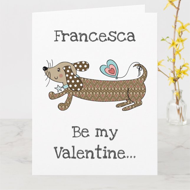 Carte de la Saint-Valentin Chien Saucisse Personna (Fleur jaune)