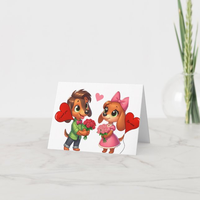 Carte de la Saint-Valentin chien teckel adorable (Devant)