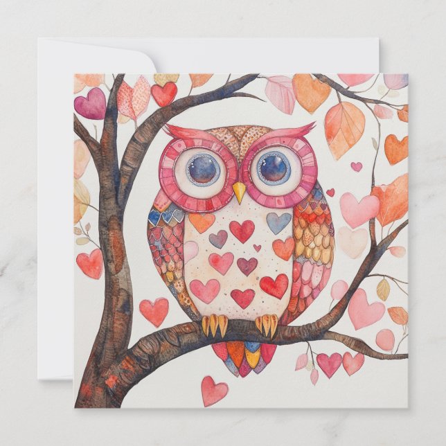 Carte de la Saint-Valentin Chouette en aquarelle p (Devant)