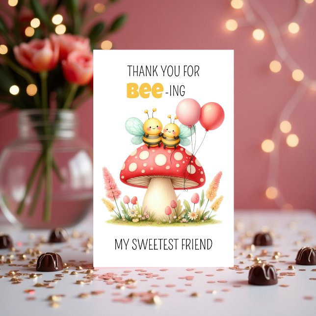 Carte de la Saint-Valentin Coccinelle Mignonne pou (Thank You for Bee-ing My Sweetest Friend – Cute Valentine’s Day)