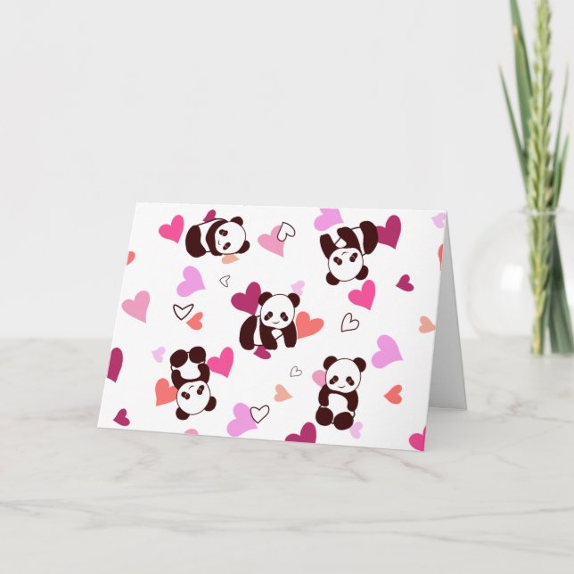 Carte de la Saint-Valentin Cœur de Pandas Mignons (Devant)
