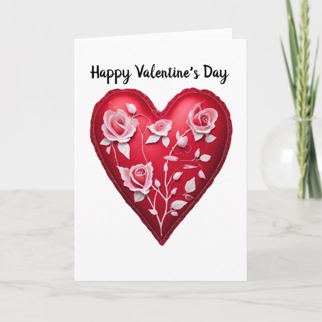 Carte de la Saint-Valentin cœur de roses roses vin (Devant)