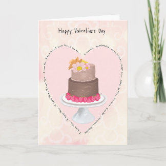 Carte de la Saint-Valentin cœur pastel et gâteau