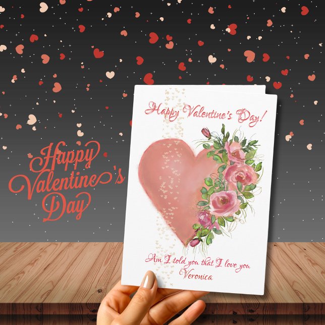 Carte de la Saint-Valentin Cœur Rose avec Fleurs (Pink Heart with Flowers Valentine's Day Card)