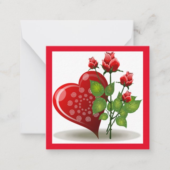 CARTE DE LA SAINT-VALENTIN CŒUR ROUGE ET ROSES ROU (Devant)